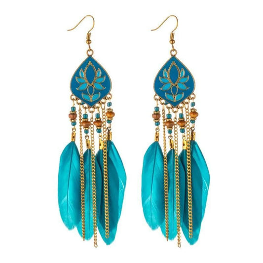 Bohemian Tassel Rhombus Alloy Feather Plating Women'S Drop Earrings