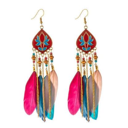 Bohemian Tassel Rhombus Alloy Feather Plating Women'S Drop Earrings