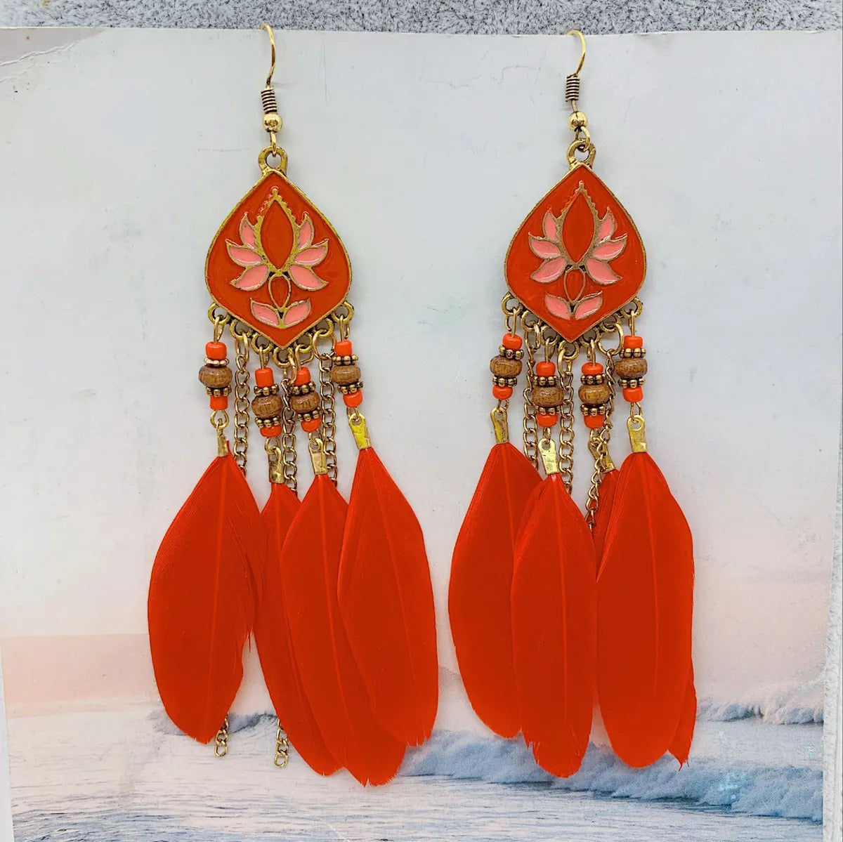 Bohemian Tassel Rhombus Alloy Feather Plating Women'S Drop Earrings