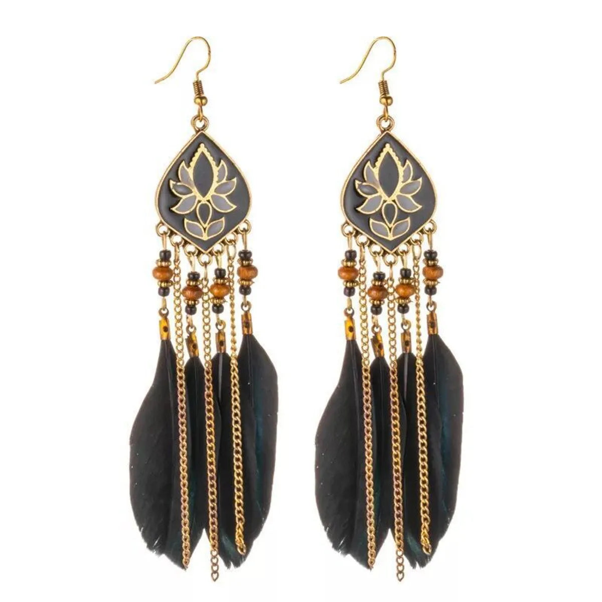 Bohemian Tassel Rhombus Alloy Feather Plating Women'S Drop Earrings