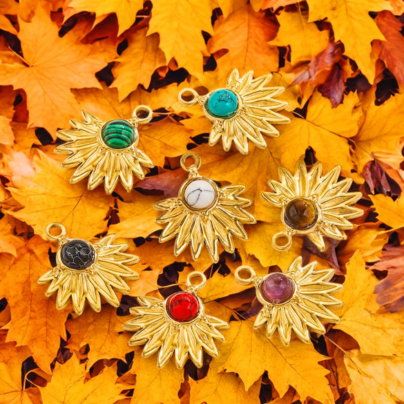 Bohemian Totem Inlay Stainless Steel Sunflower Natural Stone Earrings Necklace Pendant Jewelry Making Supplies