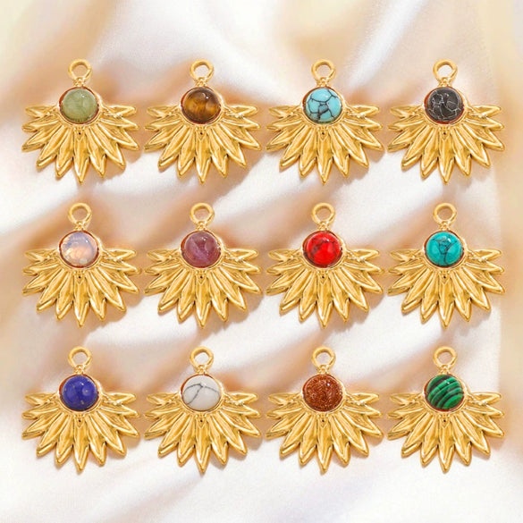 Bohemian Totem Inlay Stainless Steel Sunflower Natural Stone Earrings Necklace Pendant Jewelry Making Supplies