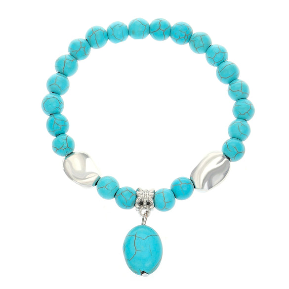 Bohemian Turquoise Beaded Alloy Handmade Bracelet With Cross Starfish Turtle Geometric Design