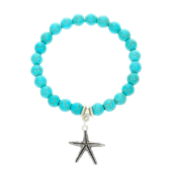 Bohemian Turquoise Beaded Alloy Handmade Bracelet With Cross Starfish Turtle Geometric Design
