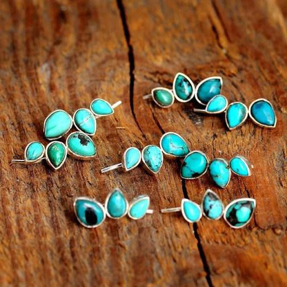 Bohemian Turquoise Earrings Simple Reptile Water Drop Natural Stone Stud Earrings