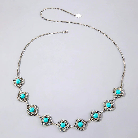 Bohemian Vintage Inlaid Turquoise Metal Waist Chain Body Chain Accessories For Women