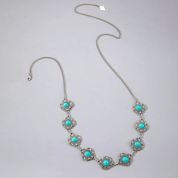 Bohemian Vintage Inlaid Turquoise Metal Waist Chain Body Chain Accessories For Women