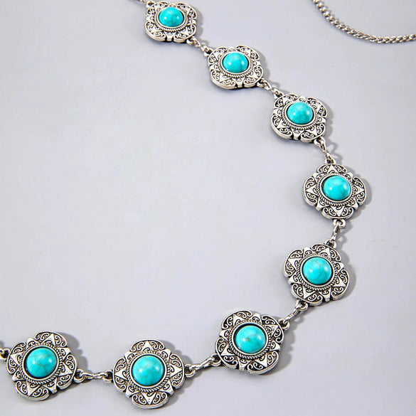 Bohemian Vintage Inlaid Turquoise Metal Waist Chain Body Chain Accessories For Women