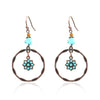 Bohemian Vintage Leaf Drop Shape Handmade Rice Bead Woven Alloy Earrings With Electroplating