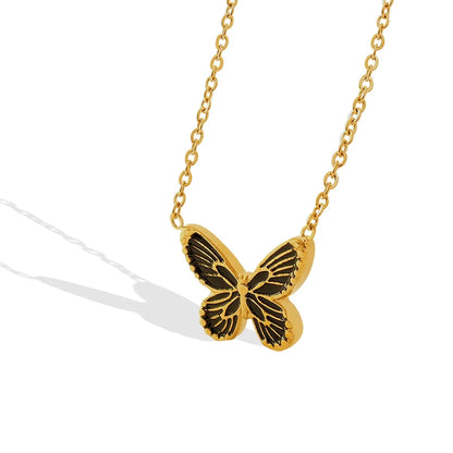 Bohemian Wave Pattern Butterfly Pendant Titanium Steel 18k Gold Plated Necklace