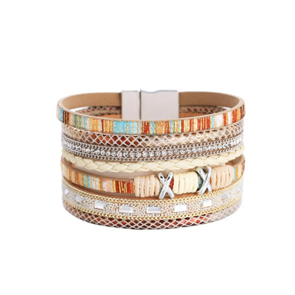 Bohemian Wide-brimmed Color Woven Multilayer Leather Bracelet Wholesale