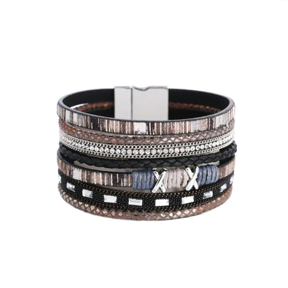 Bohemian Wide-brimmed Color Woven Multilayer Leather Bracelet Wholesale