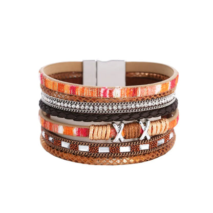 Bohemian Wide-brimmed Color Woven Multilayer Leather Bracelet Wholesale