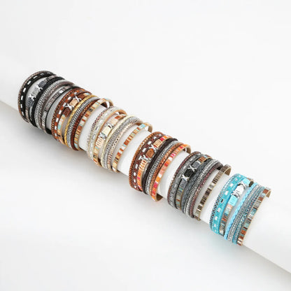 Bohemian Wide-brimmed Color Woven Multilayer Leather Bracelet Wholesale