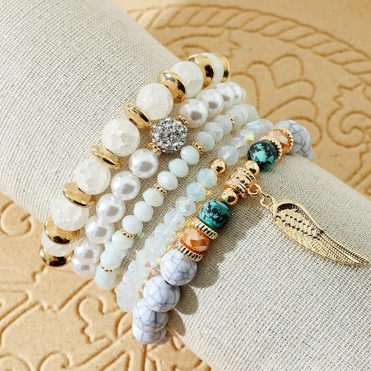 Bohemian Wings Artificial Crystal Artificial Pearl Turquoise Beaded Charm Women'S Bracelets