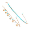 Bohemian Women's Alloy Anklet With Turquoise Beads Blue Diamond Flower Plate Tassel Combination Electroplated Geometry Pattern