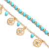 Bohemian Women's Alloy Anklet With Turquoise Beads Blue Diamond Flower Plate Tassel Combination Electroplated Geometry Pattern