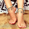 Bohemian Women's Alloy Anklet With Turquoise Beads Blue Diamond Flower Plate Tassel Combination Electroplated Geometry Pattern