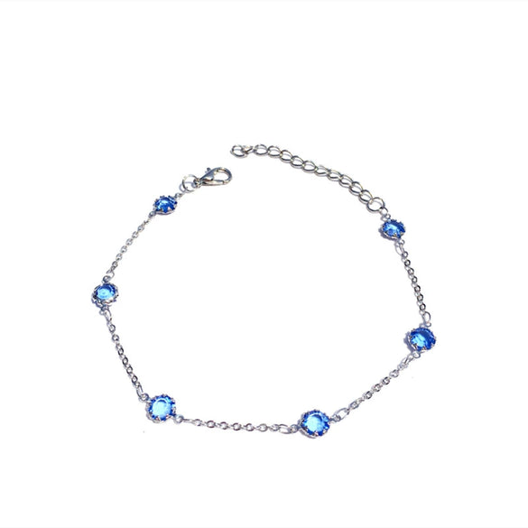 Bohemian Women’s Ankle Chain Alloy Geometric Design With Blue Crystal Elegant Simple All Match Foot Jewelry