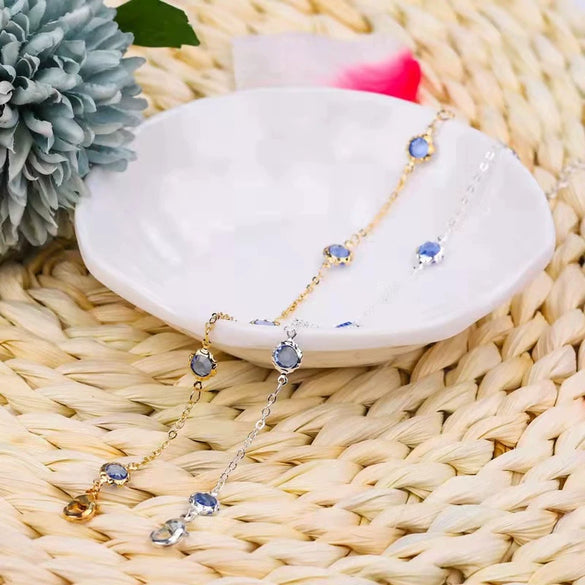 Bohemian Women’s Ankle Chain Alloy Geometric Design With Blue Crystal Elegant Simple All Match Foot Jewelry