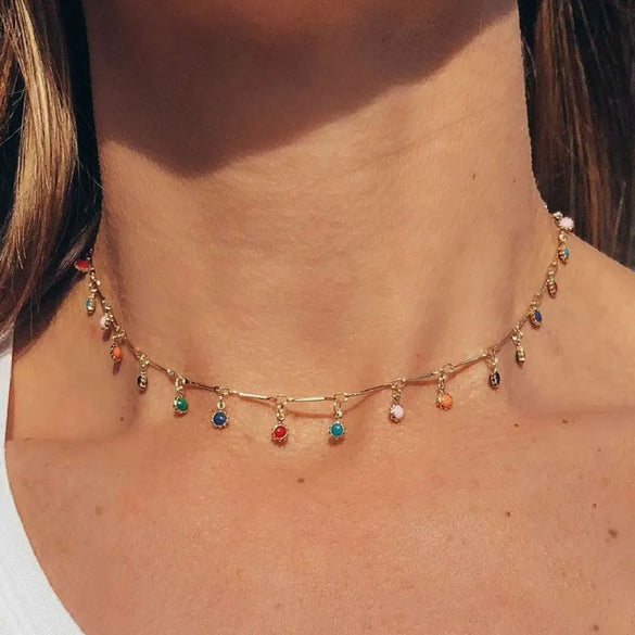 Boho Color Small Water Droplets Clavicle Chain Fashion Simple Color Necklace Wholesale Gooddiy