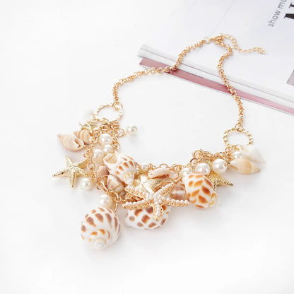 Boho Fashion Geometric Conch Starfish Shell Pendent Necklace