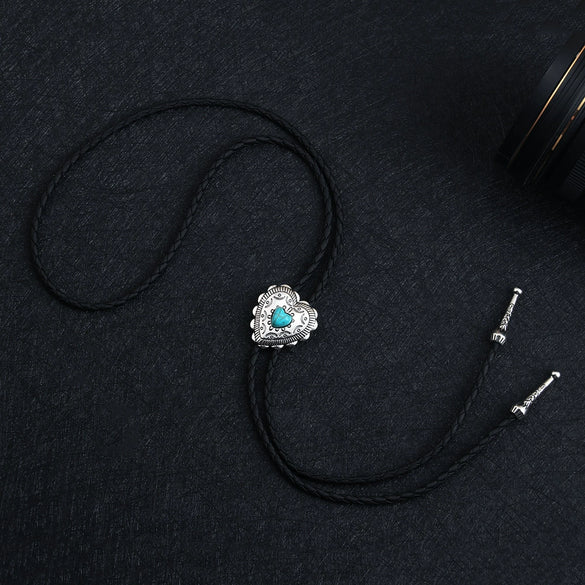 Bolo Tie Denim Leather Rope Alloy Pendant With Geometric Style And Electroplating Treatment