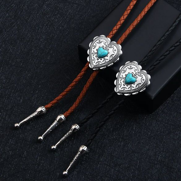 Bolo Tie Denim Leather Rope Alloy Pendant With Geometric Style And Electroplating Treatment