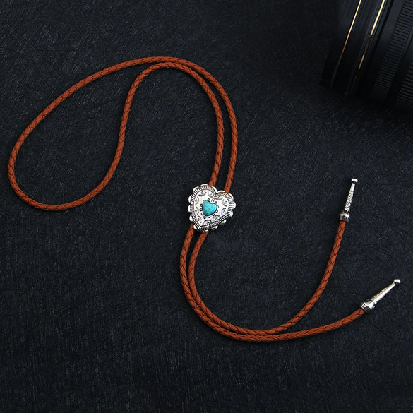 Bolo Tie Denim Leather Rope Alloy Pendant With Geometric Style And Electroplating Treatment