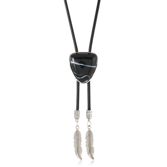Bolo Tie Necklace Turquoise Plastic Resin Alloy Geometric Vintage Inlaid With Crystal