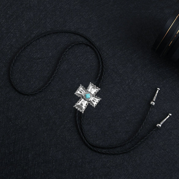 Bolo Tie Pendant Necklace Alloy Leather Rope Geometric Punk Fashion Electroplating