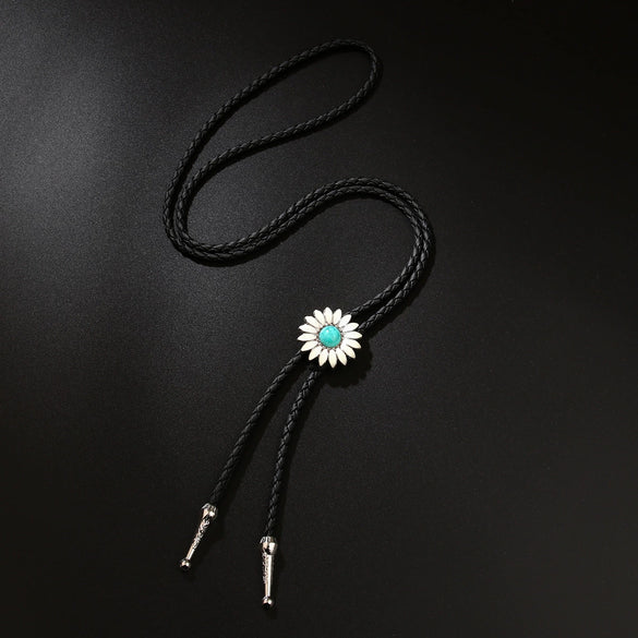 Bolo Tie Polo Tie Retro Style Alloy Wool Chain With Flower Pattern And Electroplating Process Inlaid With Artificial And Semiprecious Gemstones Unisex