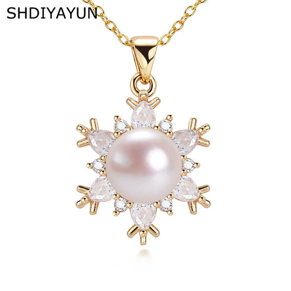 Boutique Craft Zircon Natural Freshwater Pearl Necklace With Stars Pendant And Copper Chain