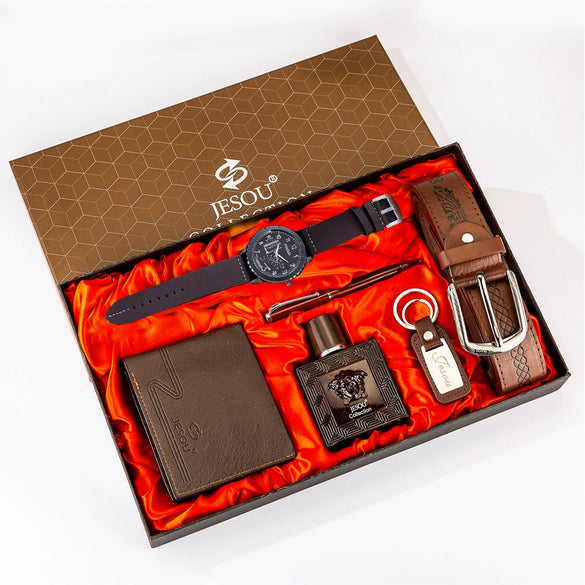 Boutique Gift Suit With Pu Belt Wallet Perfume Keychain Large Dial Quartz Watch Pen In Modern Simplicity Style