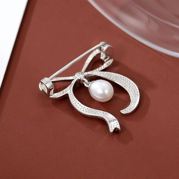 Bow Brooch Pearl Jewelry S925 Silver Electroplated