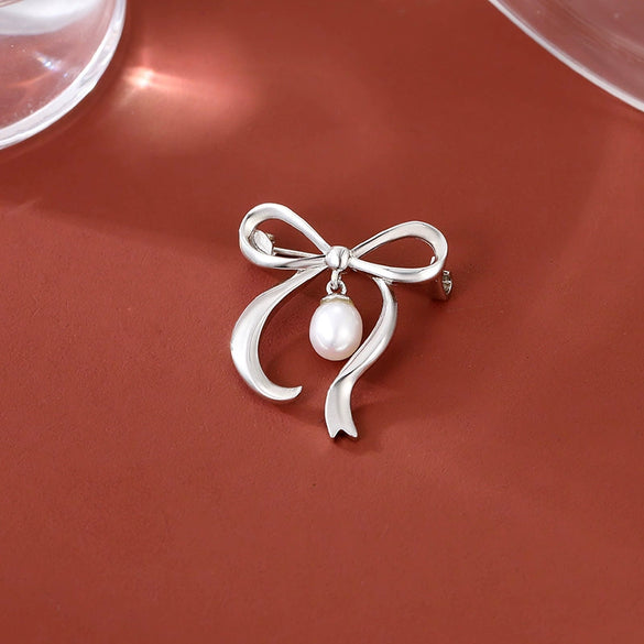 Bow Brooch Pearl Jewelry S925 Silver Electroplated