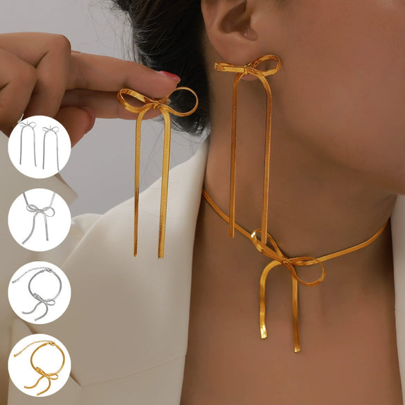 Bow Earring Jewelry Set For Women Metal Titanium Steel Electroplated Design