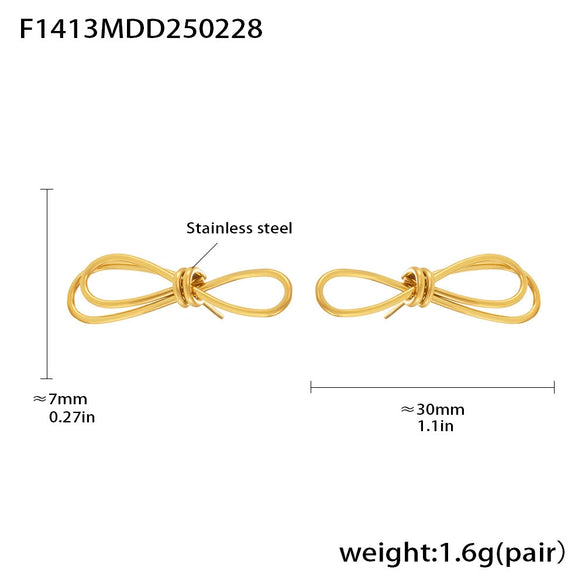 Bow Earrings And Tassel Freshwater Pearl Necklace In Stainless Steel With 18K True Gold Plated Electroplating For Women