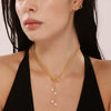 Bow Earrings And Tassel Freshwater Pearl Necklace In Stainless Steel With 18K True Gold Plated Electroplating For Women
