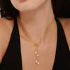Bow Earrings And Tassel Freshwater Pearl Necklace In Stainless Steel With 18K True Gold Plated Electroplating For Women