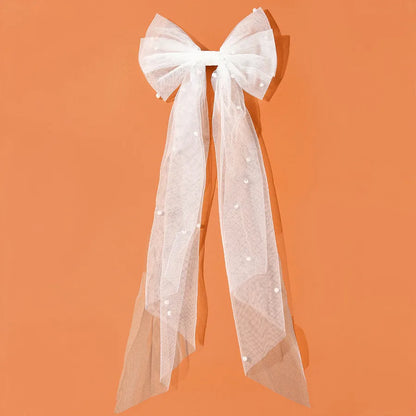 Bow Knot Gauze Pearl Bowknot Hair Clip