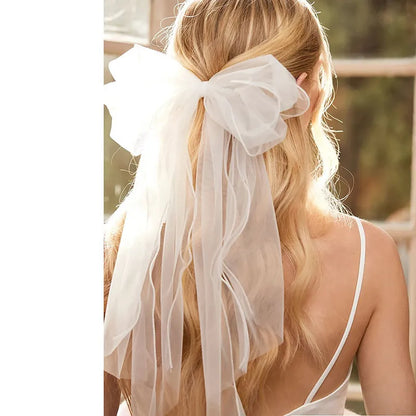 Bow Knot Gauze Pearl Bowknot Hair Clip