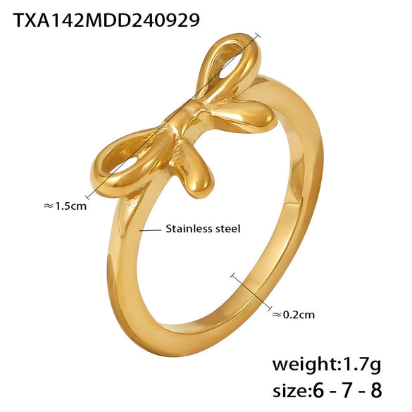Bow Ring Bracelet 316L Stainless Steel Pvd Plated 18K Gold Jewelry