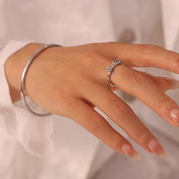 Bow Ring Bracelet 316L Stainless Steel Pvd Plated 18K Gold Jewelry
