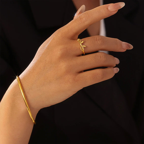 Bow Ring Bracelet 316L Stainless Steel Pvd Plated 18K Gold Jewelry