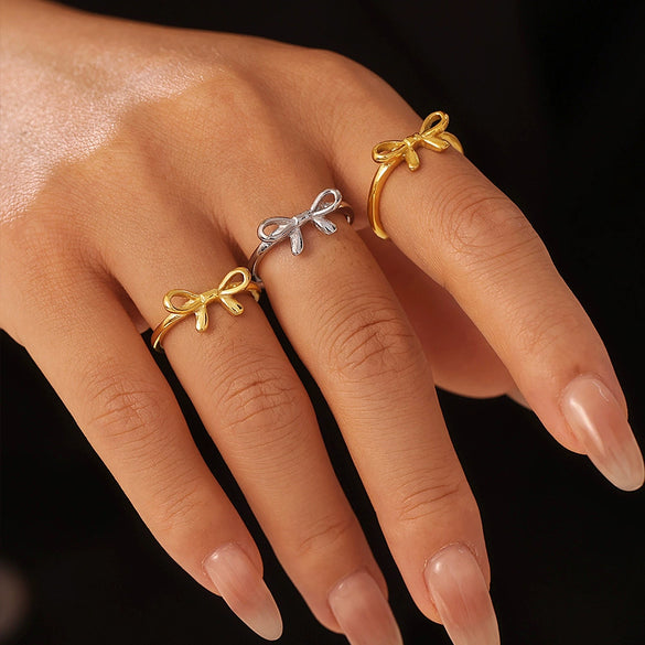 Bow Ring Bracelet 316L Stainless Steel Pvd Plated 18K Gold Jewelry