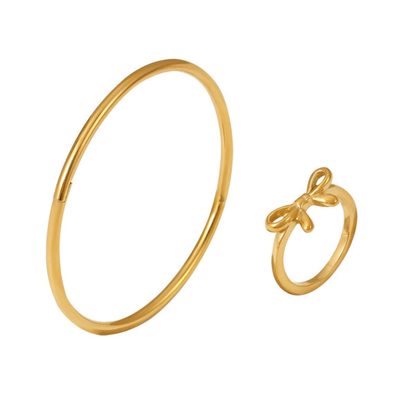 Bow Ring Bracelet 316L Stainless Steel Pvd Plated 18K Gold Jewelry