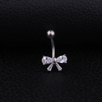 Fashion Bow Knot Stainless Steel Inlaid Zircon Belly Ring