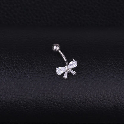 Fashion Bow Knot Stainless Steel Inlaid Zircon Belly Ring