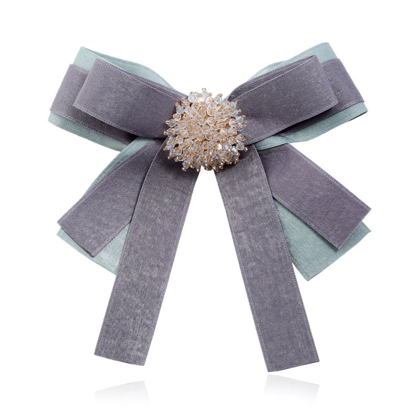 Bow Tie Collar Pin Brooch Fabric Crystal Fashion Accessory